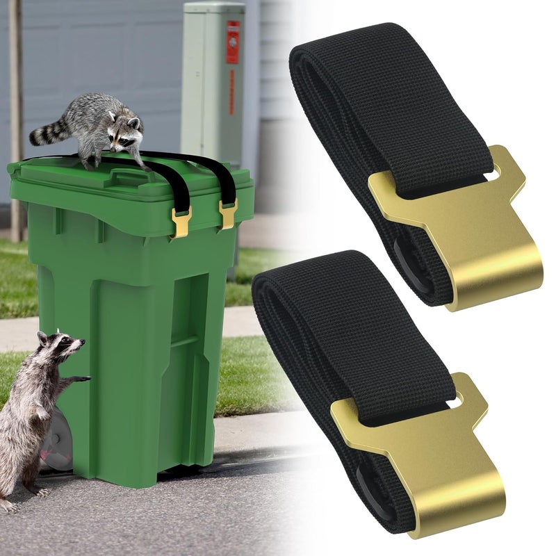 Gadgetzan 2 Pcs Trash Can Locks for Animals,Garbage Can Lid Locks with Metal Claw,Adjustable Garbage Straps Clips Outdoor for Keep Out Raccoon,Bear - Black - Image 1